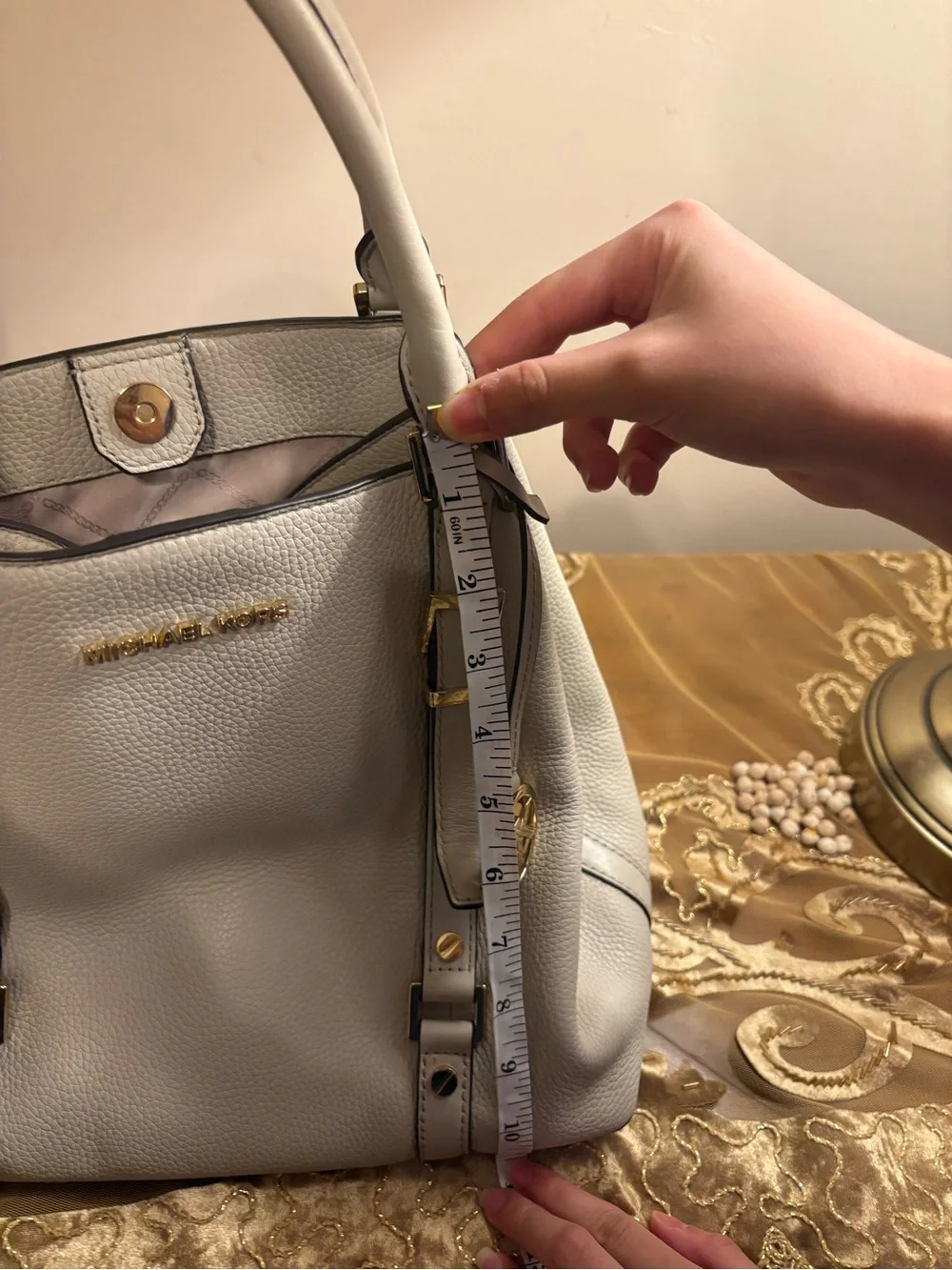 Michael Kors Pebbled Leather Satchel in Light Gray Cream